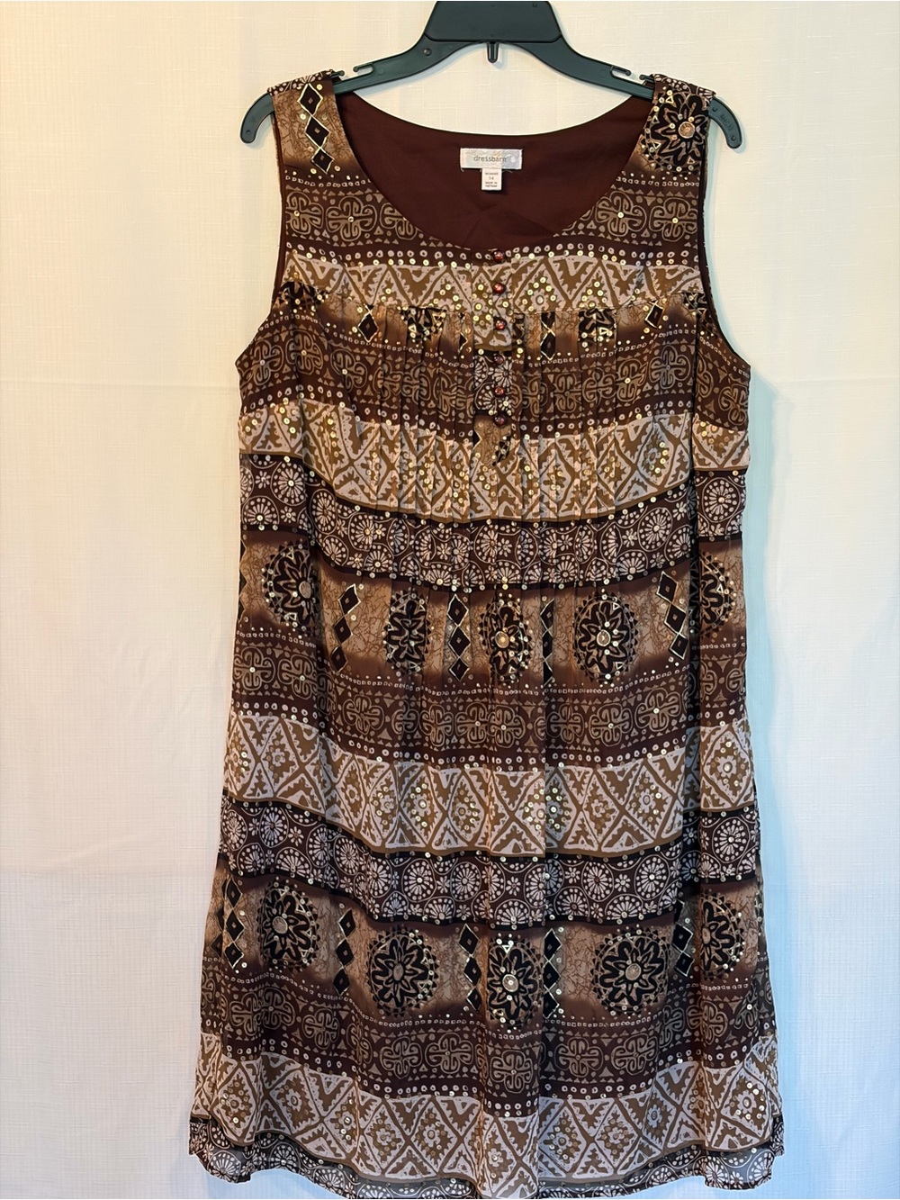dressbarn Brown Patterned Sleeveless Tiered Camisole